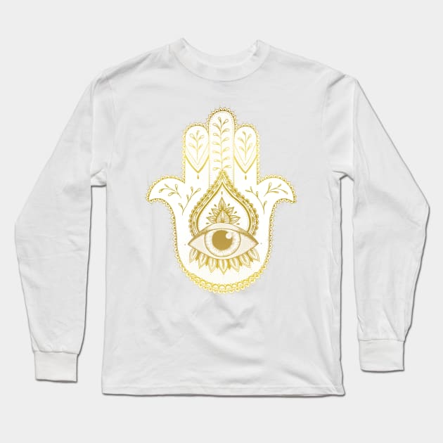 Golden Hamsa Hand Long Sleeve T-Shirt by Barlena